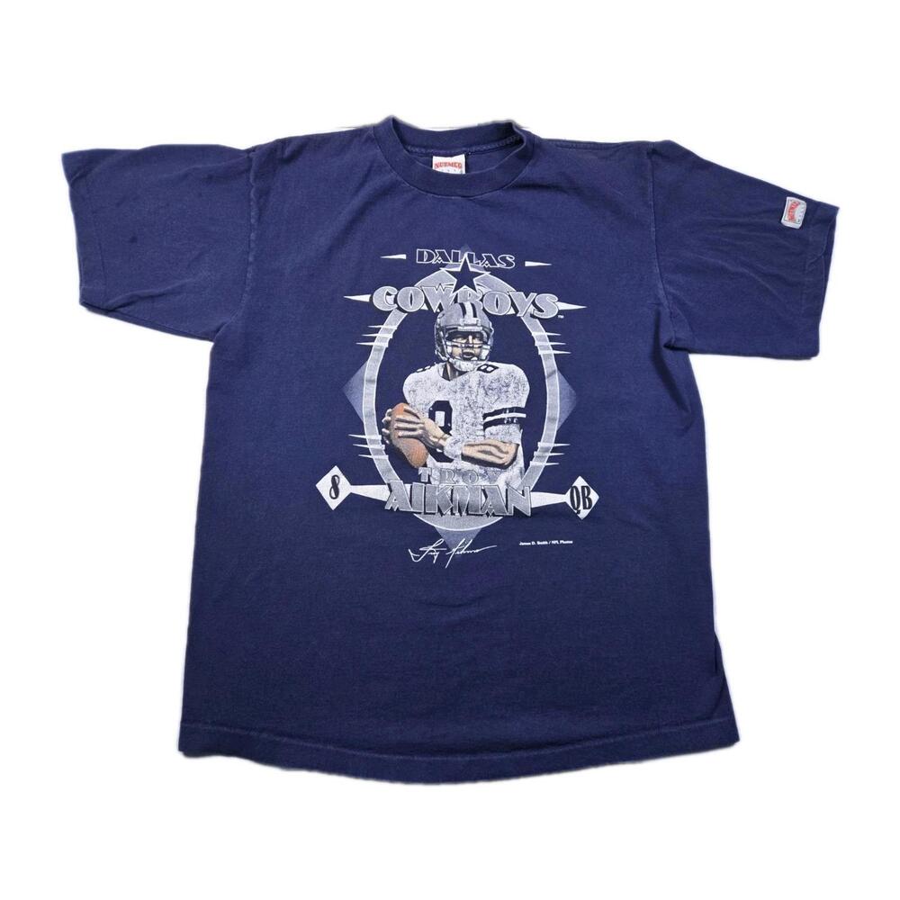 Vtg Nutmeg Mills Dallas Cowboys Troy Aikman Single-Stitch T-Shirt - Mens XL